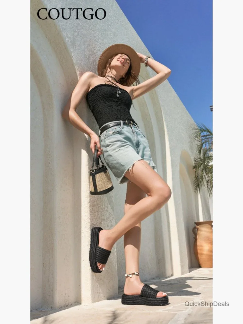 Women's Raffia Platform Sandals Espadrilles Slip On Open Toe Boho Summer Beach